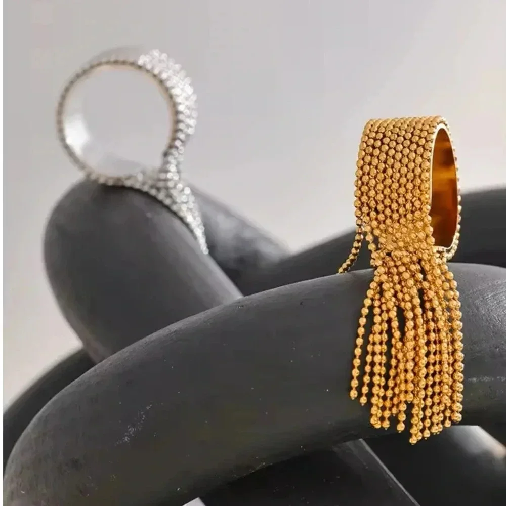 Anthropologie Tassel Stainless Steel Waterproof Resizable Ring